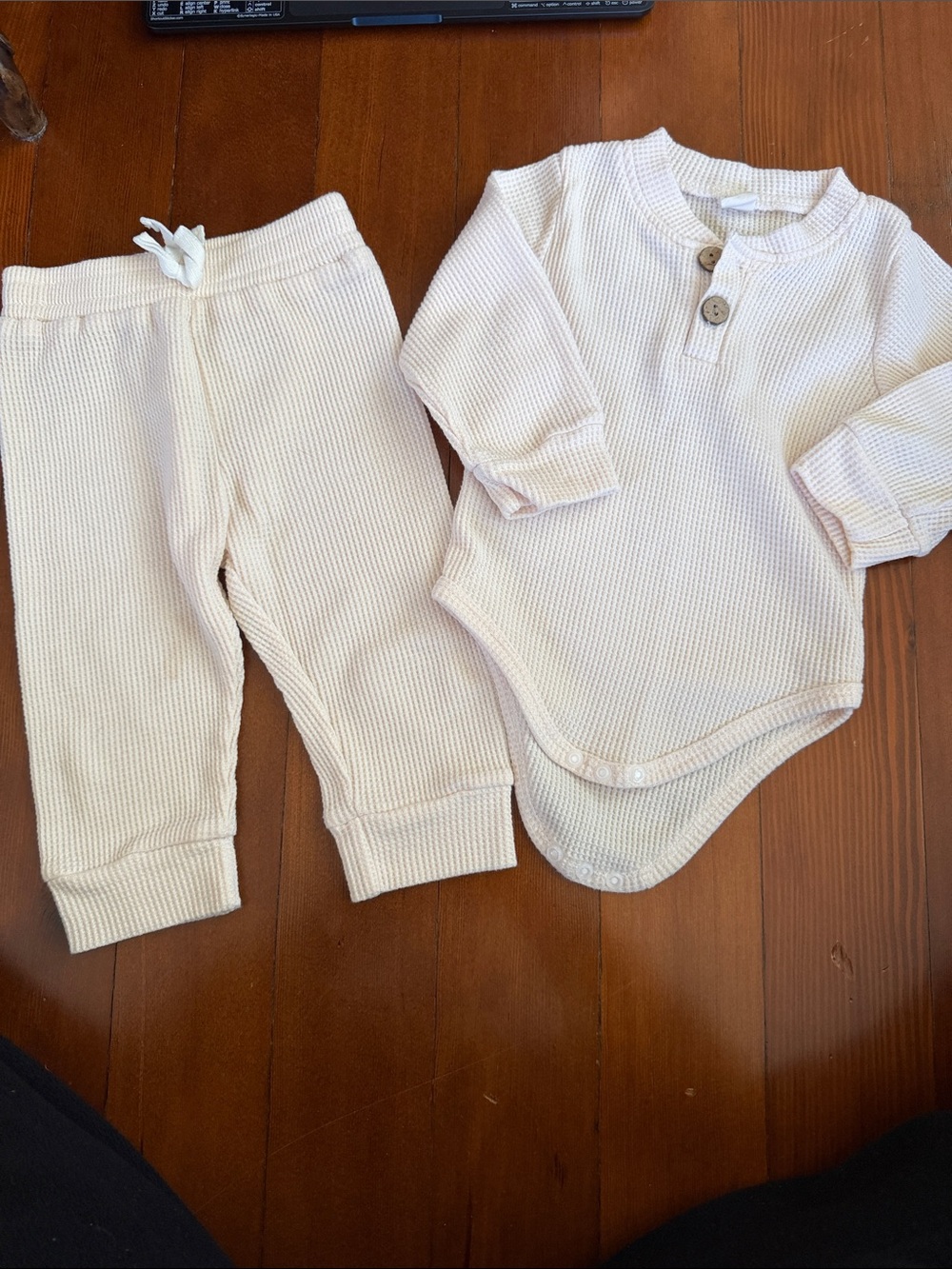 Kids Waffle Knit Matching Set in Cream